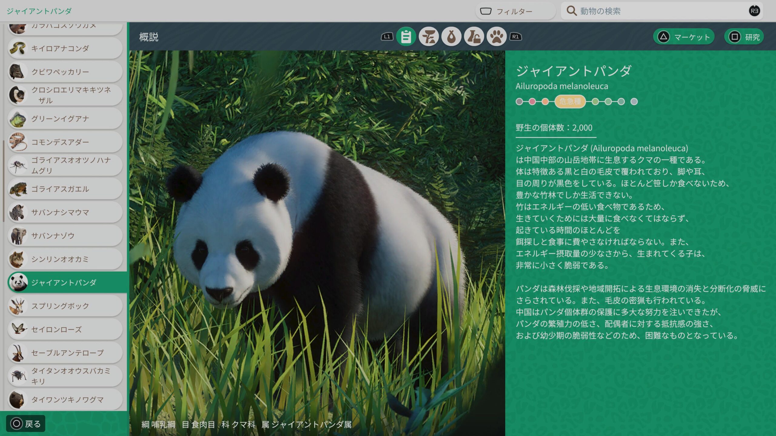 ジャイアントパンダの説明を表示したズーペディア
